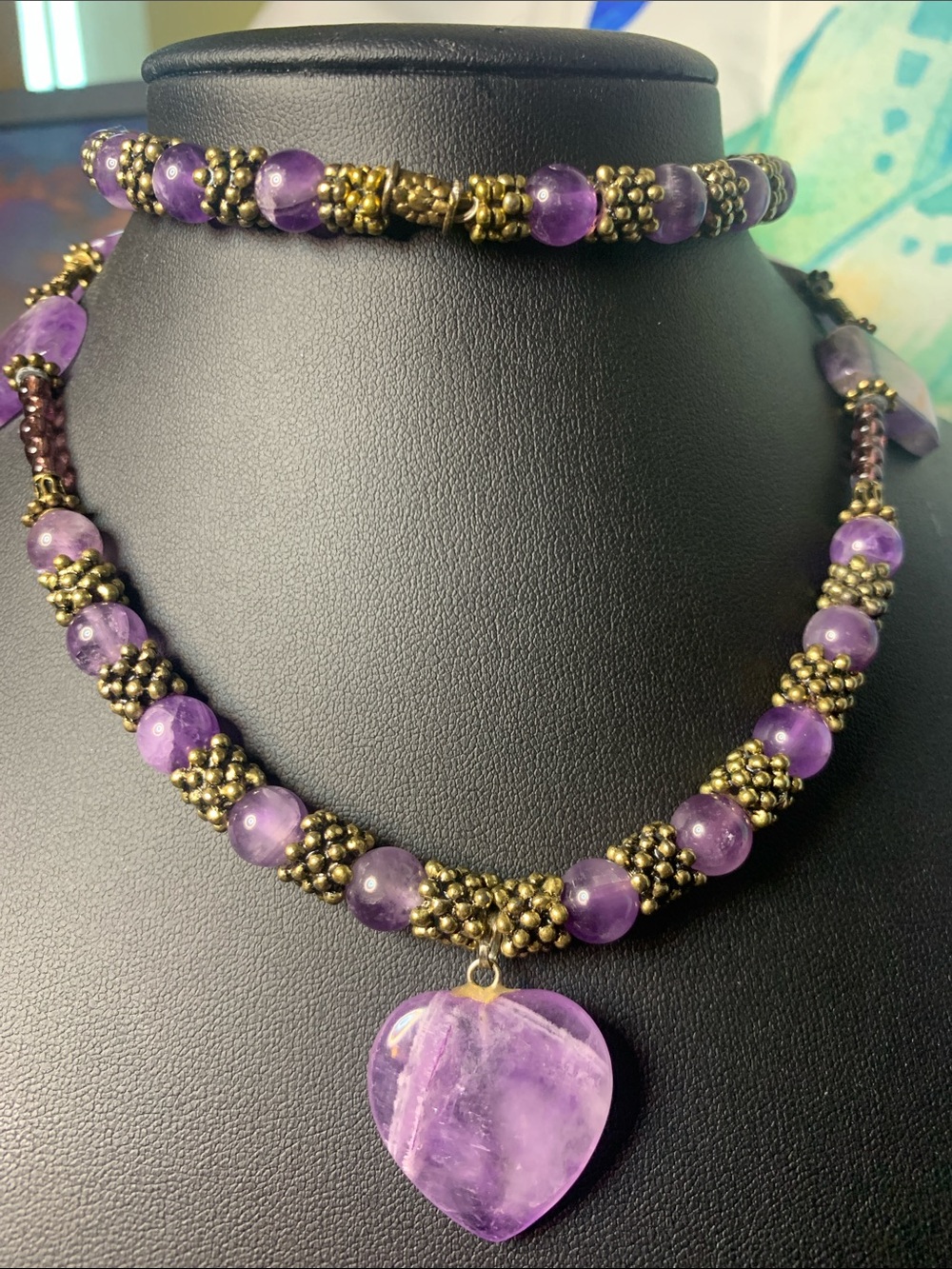 Purple Heart Amethyst Beaded Necklace Set